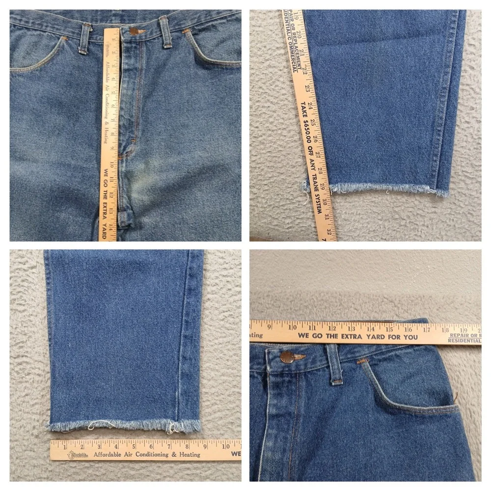 Wrangler Vintage 90s Made in USA Cut-Off Frayed Hem‎ Denim Jeans 38 Blue